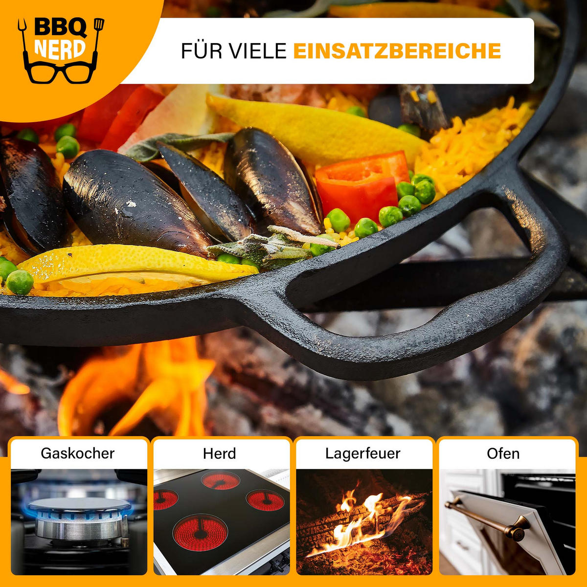 PAELLAPFANNE Gusseisen Ø36cm 6 Personen  - Schwarz, Metall (38/7/38cm) - BBQ Nerd