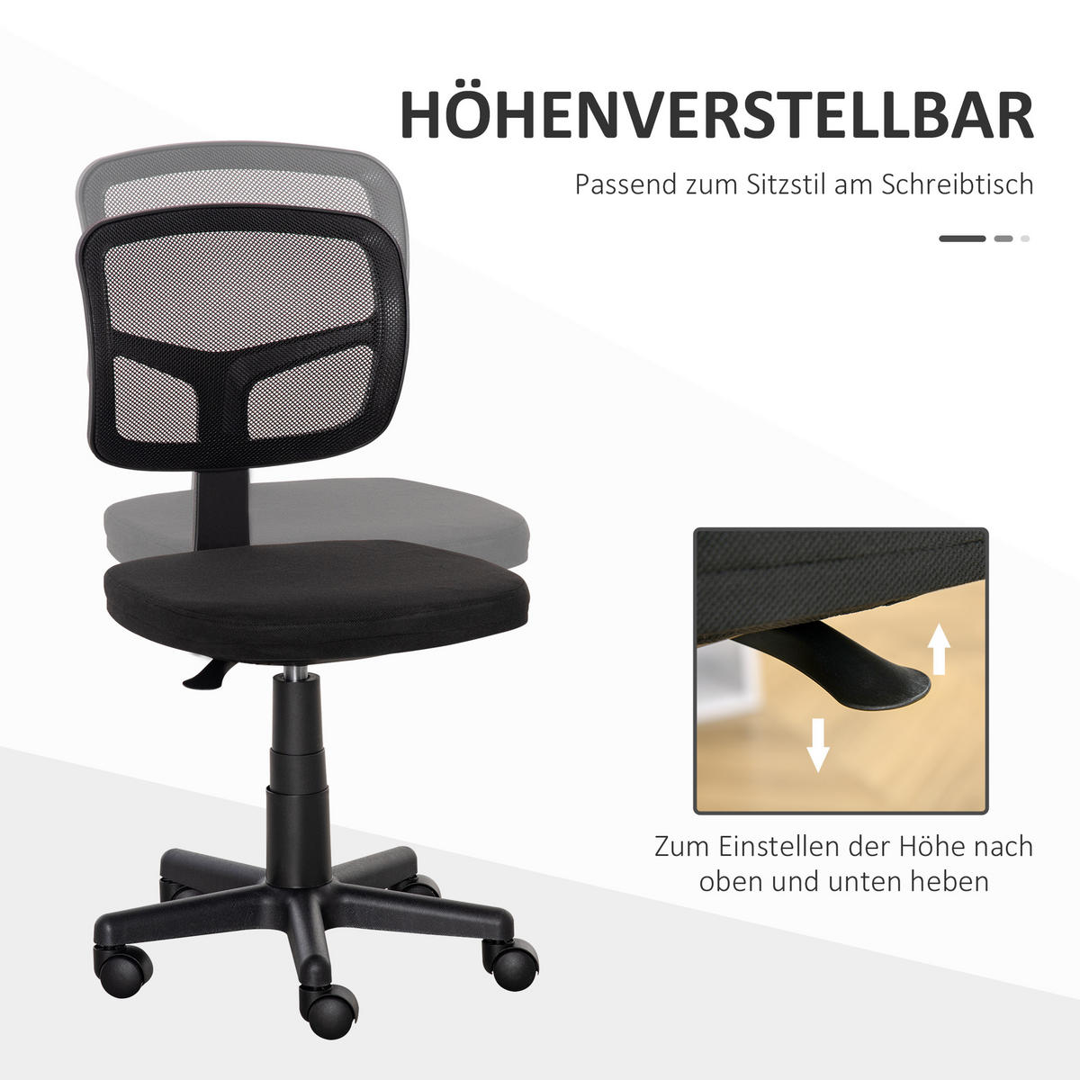 BÜROSTUHL Ergonomischer Schreibtischstuhl, Höhenverstellbarer Drehstuhl, Schwarz - Schwarz, Kunststoff/Textil (48/89.5/43cm) - Vinsetto