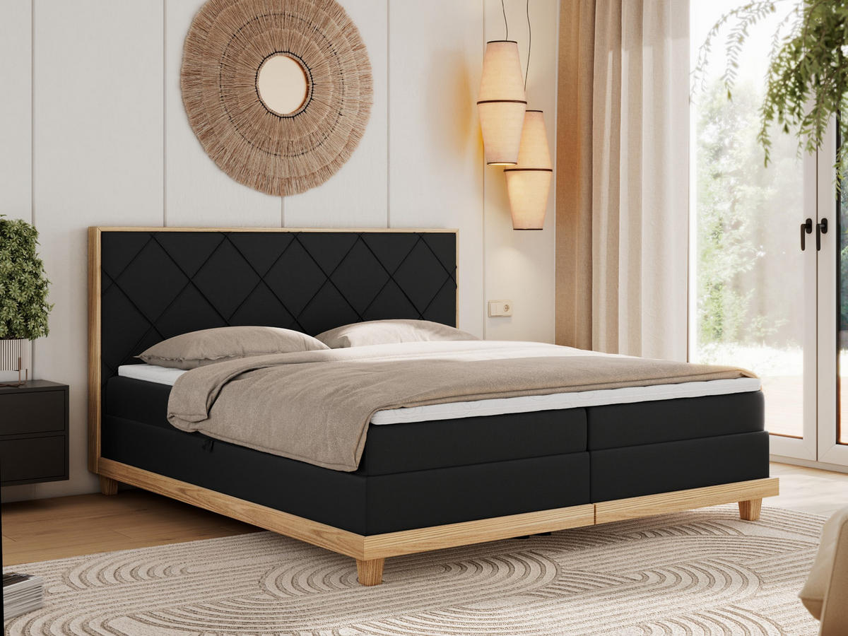 BOXBETT CAICOS 180/200 - Schwarz Kunstleder - H4 - Schwarz, Holz/Textil (180/200cm) - MKS