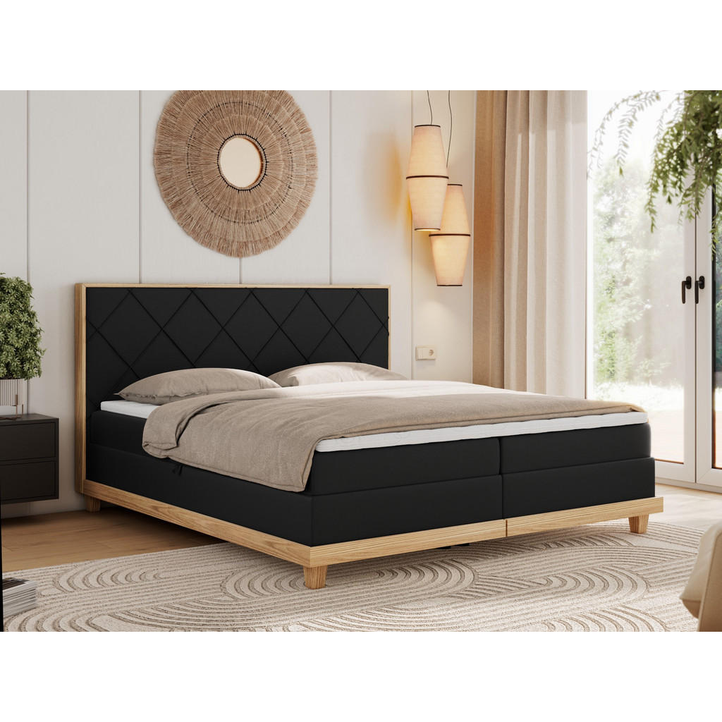 Thumbnail - MKS Boxbett, Schwarz, Textil, 2-Sitzer, H4, Rechteckig, 140x200 cm, Oeko-Tex®, Schlafzimmer, Betten, Boxspringbetten