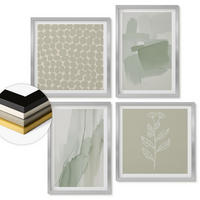 WANDBILDER 4er Set - 50x50 cm & 40x60 cm Silberner Rahmen - Abstrakte Aquarellpflanzen - Silberfarben, Kunststoff (50/50cm) - ArtPrintCave
