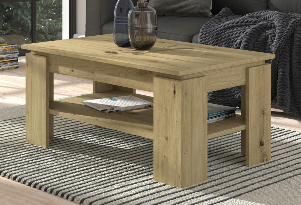 COUCHTISCH Artisan Eiche 100 x 60 cm, Wohnzimmertisch mit Stauraum - Eichefarben/Eiche Artisan, Holzwerkstoff/Metall (100/60/45cm) - Inn.Furn