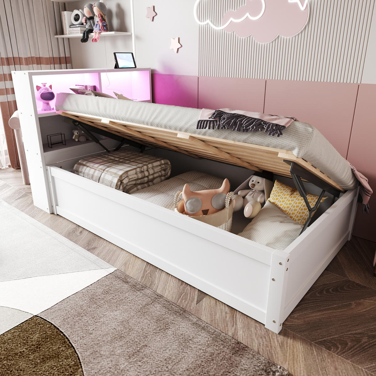 SCHLAFSOFA mit Stauraum und Steckdose 90x200 cm Holz Weiß - Weiß, Holz (90/200cm) - Meubliv