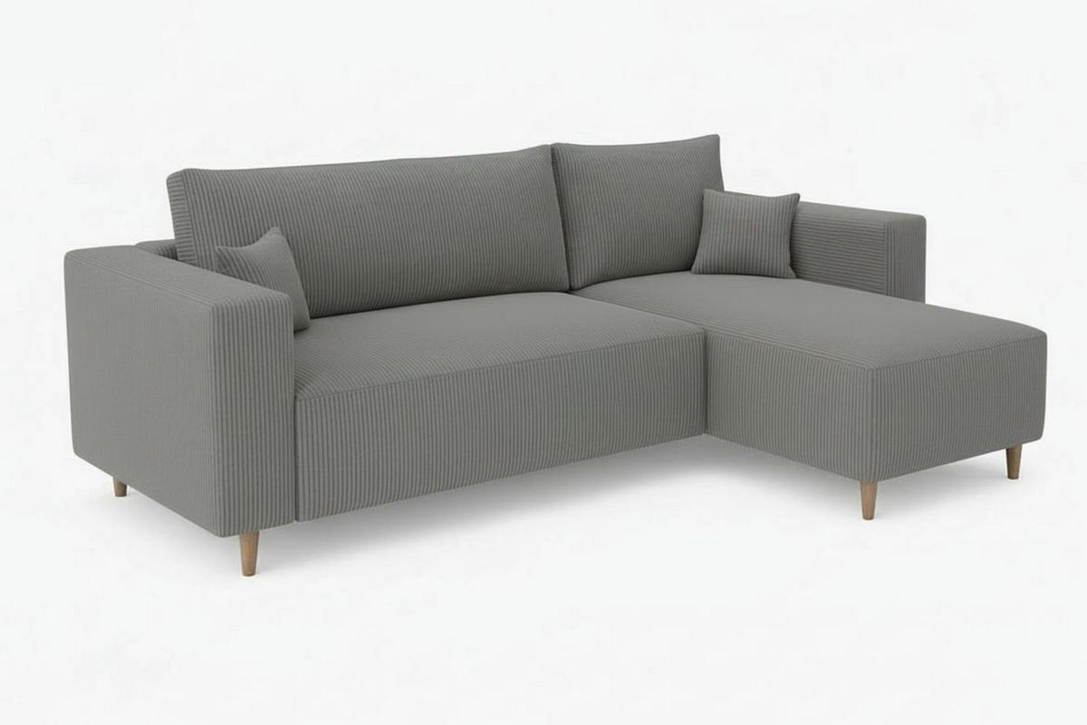 ECKSOFA RIO mit Schlaffunktion und Bettkasten, Farbe: Grau, Cordstoff, Ottomane Universal - Grau, Textil (249/142cm) - Marpur