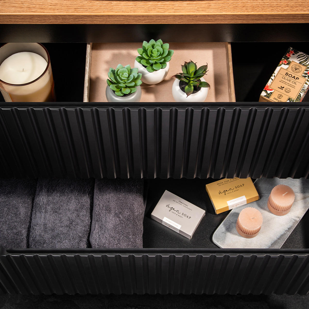 WASCHTISCH 50.4cm Riva Schwarz und Holz - Schwarz, Holzwerkstoff (50.4/59/40cm) - Petits-meubles