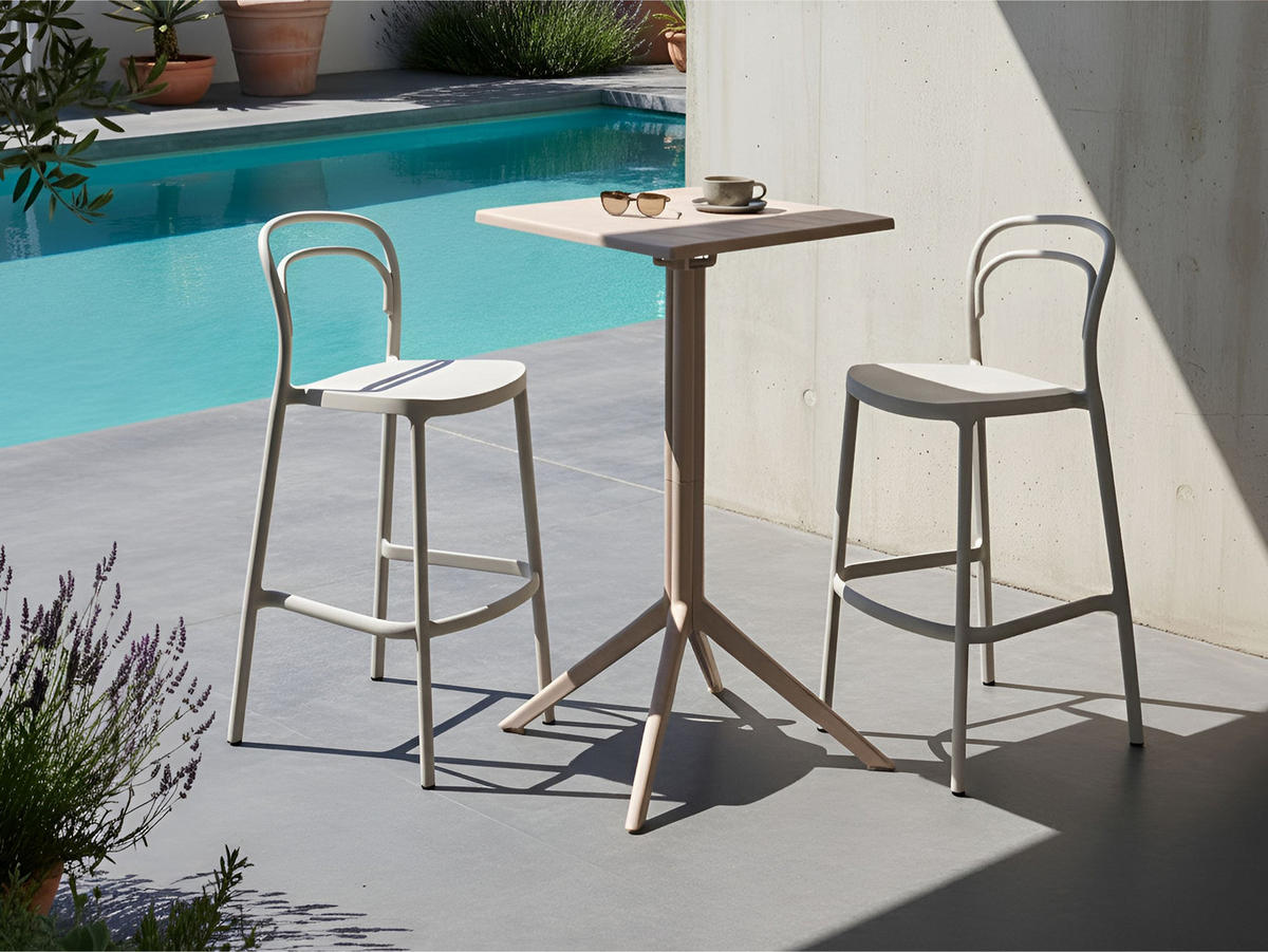 GARTEN-BARTISCH 60/60 cm Beige Lemnos - Beige, Kunststoff (60/60/111cm) - Beliani