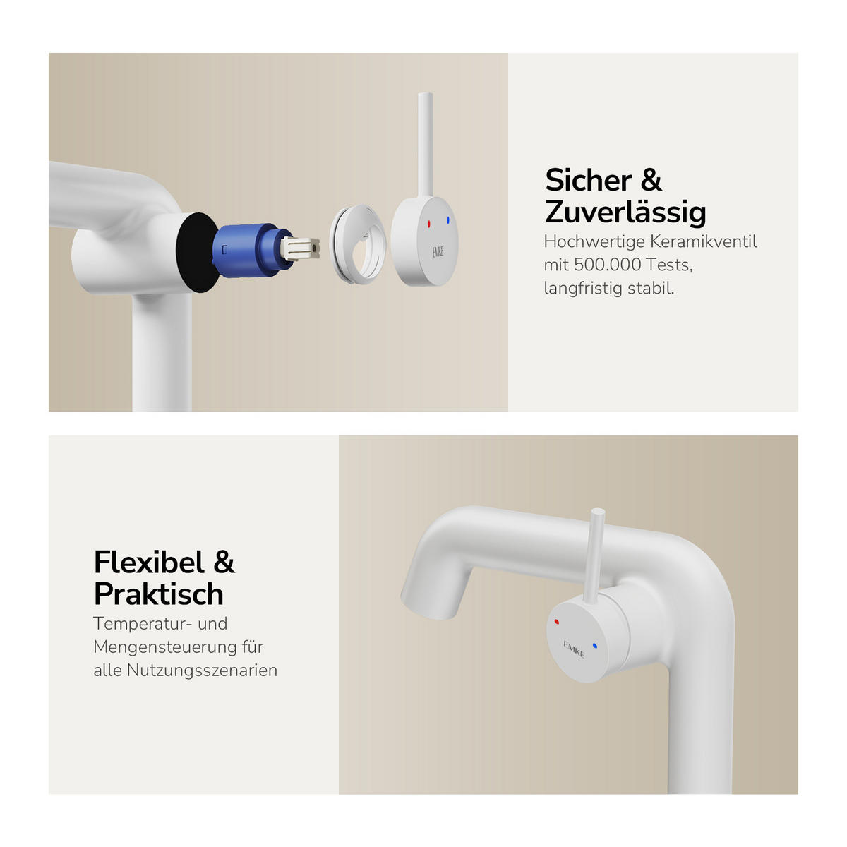 WASCHTISCHARMATUR Ventilkernzertifizierung Weiß Matt 15cm - Weiß, Metall (20/7.6/22.2cm) - EMKE