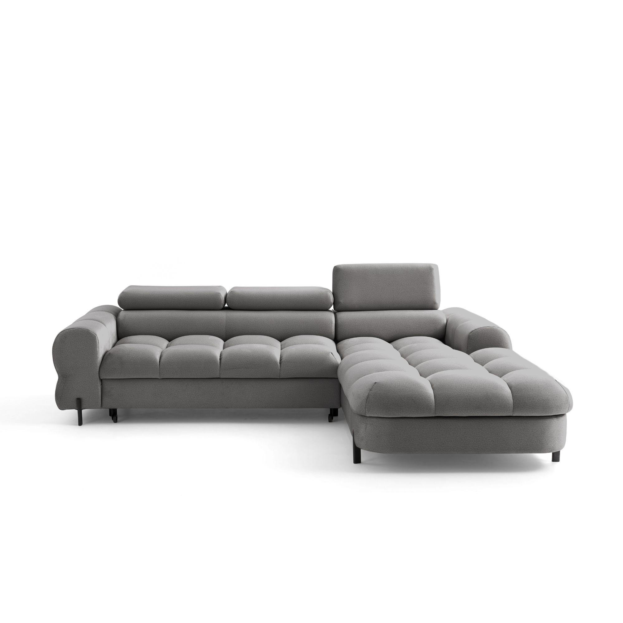 ECKSOFA UFFO L Rechts mit Schlaffunktion 260x195 Velours Hellgrau - Hellgrau/Schwarz, Holz/Textil (195/260cm) - Muffo