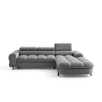 ECKSOFA UFFO L Rechts mit Schlaffunktion 260x195 Velours Hellgrau - Hellgrau/Schwarz, Holz/Textil (195/260cm) - Muffo