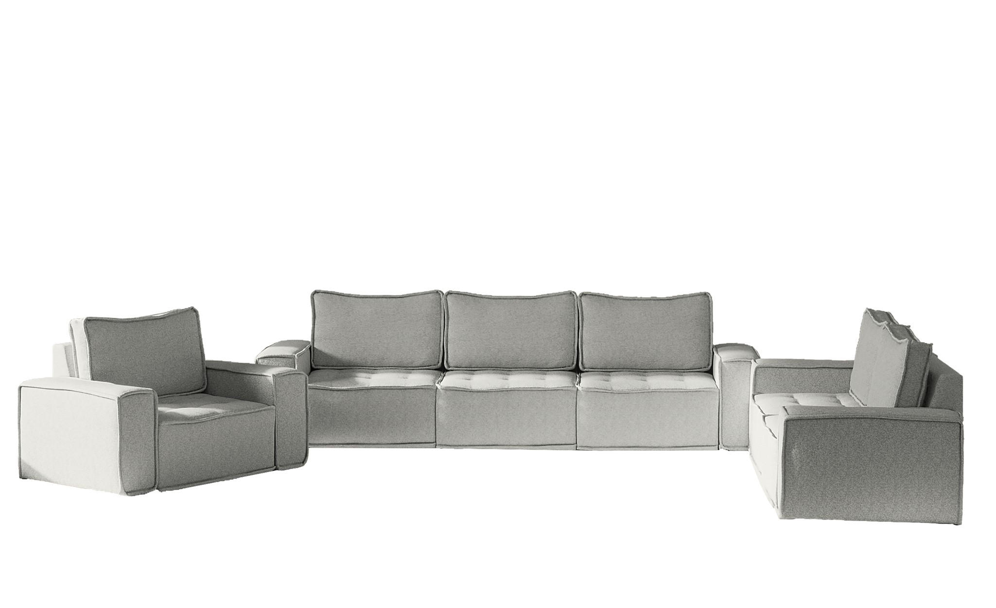 SOFASET Sande 3-2-1 Stoff Alpine - Hellgrau, Holzwerkstoff/Textil (292/85/90cm) - Fun Möbel