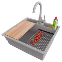 GRANITSPÜLE Bergen Pocket, 2-er set Grau 56/54 cm 1 Becken + Küchenarmatur 32/20 cm + Ablauf-Set + Küchenzubehörset ab 60er Unterschrank - Chromfarben/Beige, Kunststoff (56/20/54cm) - Primagran