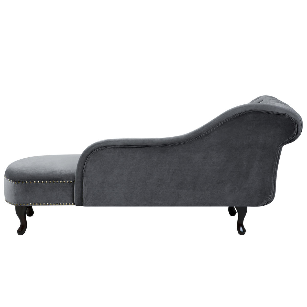 CHAISELONGUE Samtstoff grau linksseitig Nimes - Schwarz/Grau, Textil (170/79/61cm) - Beliani