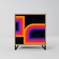 SIDEBOARD BLINDED BY THE LIGHTS, Eichefarben, 57,5x42x67,5 cm, Schwarze Metall-Rahmenfüße - Eichefarben/Multicolor, Holzwerkstoff/Metall (57.5/67.5/42cm) - SpaceRebels
