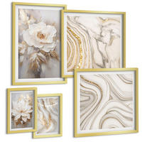 BILDER SET 5er Set - 50x50 cm & 20x30 cm & 40x60 cm Goldrahmen - Subtile abstrakte Muster - Goldfarben, Kunststoff (40/60cm) - TULUP