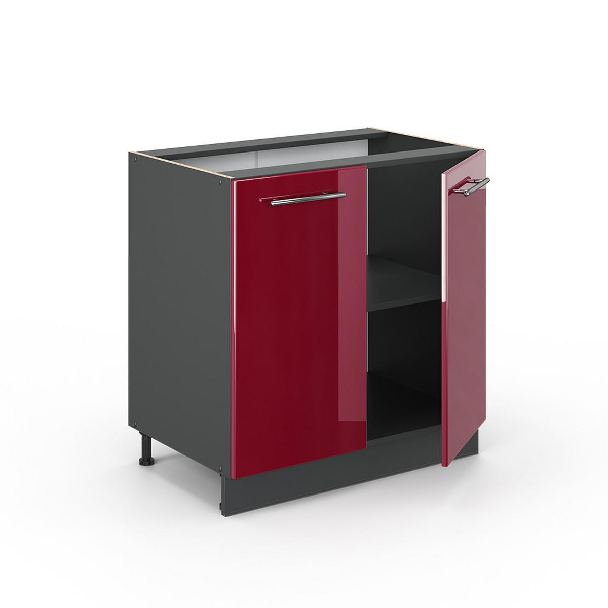 SPÜLENUNTERSCHRANK Fame-Line Bordeaux Hochglanz 80 cm mit Regal AP Anthrazit - Bordeaux/Anthrazit, Holzwerkstoff (80/82/60cm) - Vicco