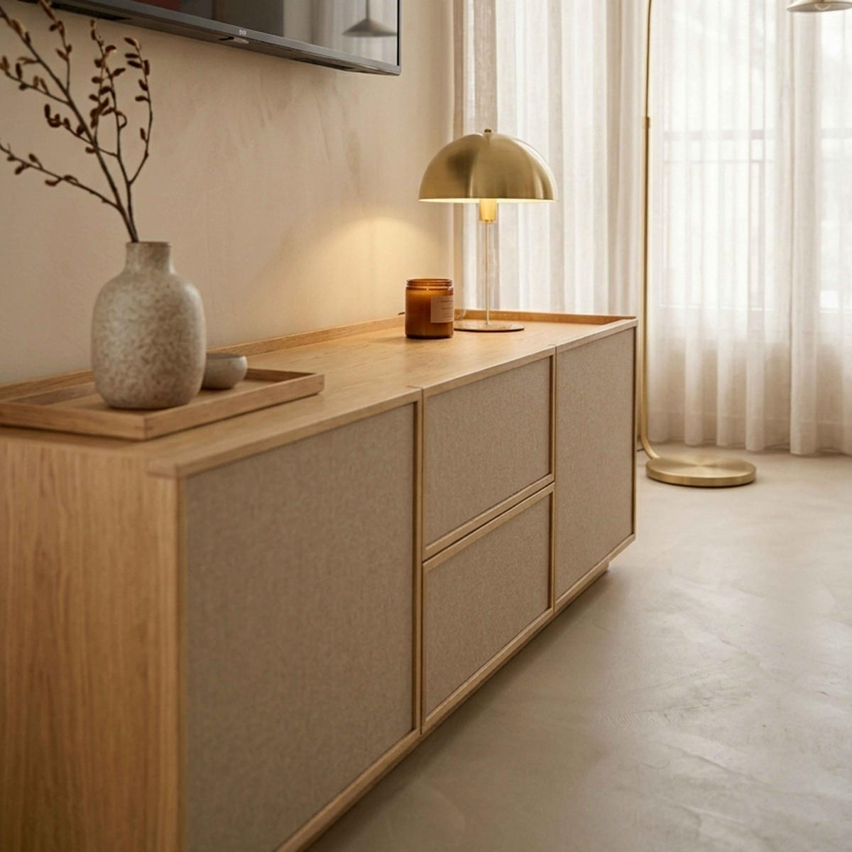 TV-MÖBEL, helle Holzoptik - Beige, Holz (150/40/40cm) - Oviala
