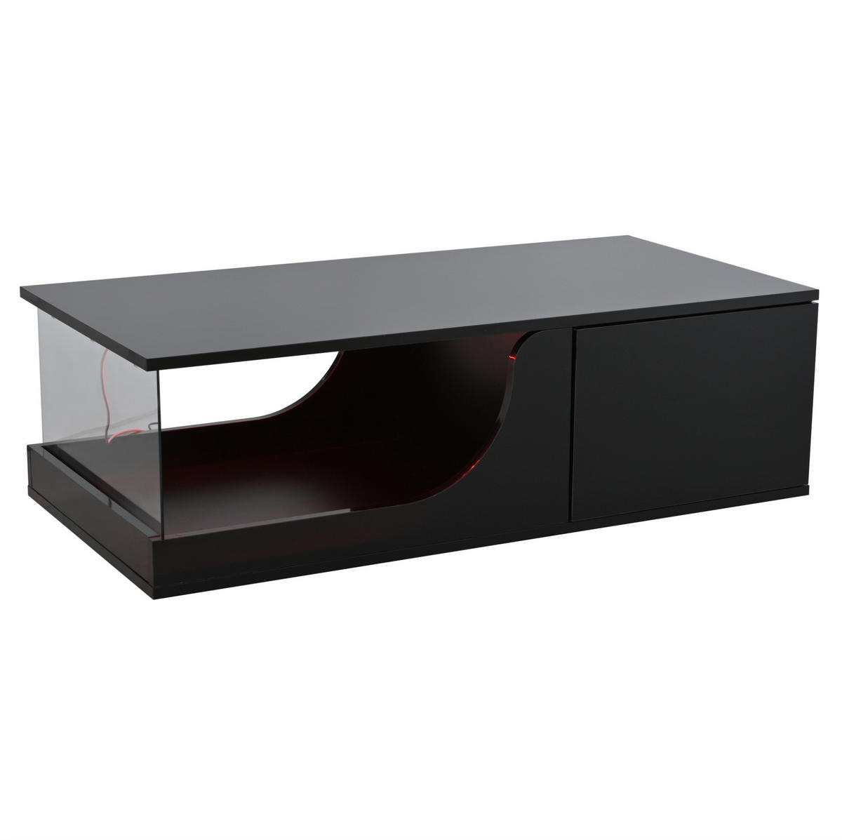 COUCHTISCH 100/50/30 cm mit 2 Schubladen, LED-Beleuchtung und Hartglas-Ablage, Schwarz - Schwarz, Holzwerkstoff (100/50/30cm) - Redom