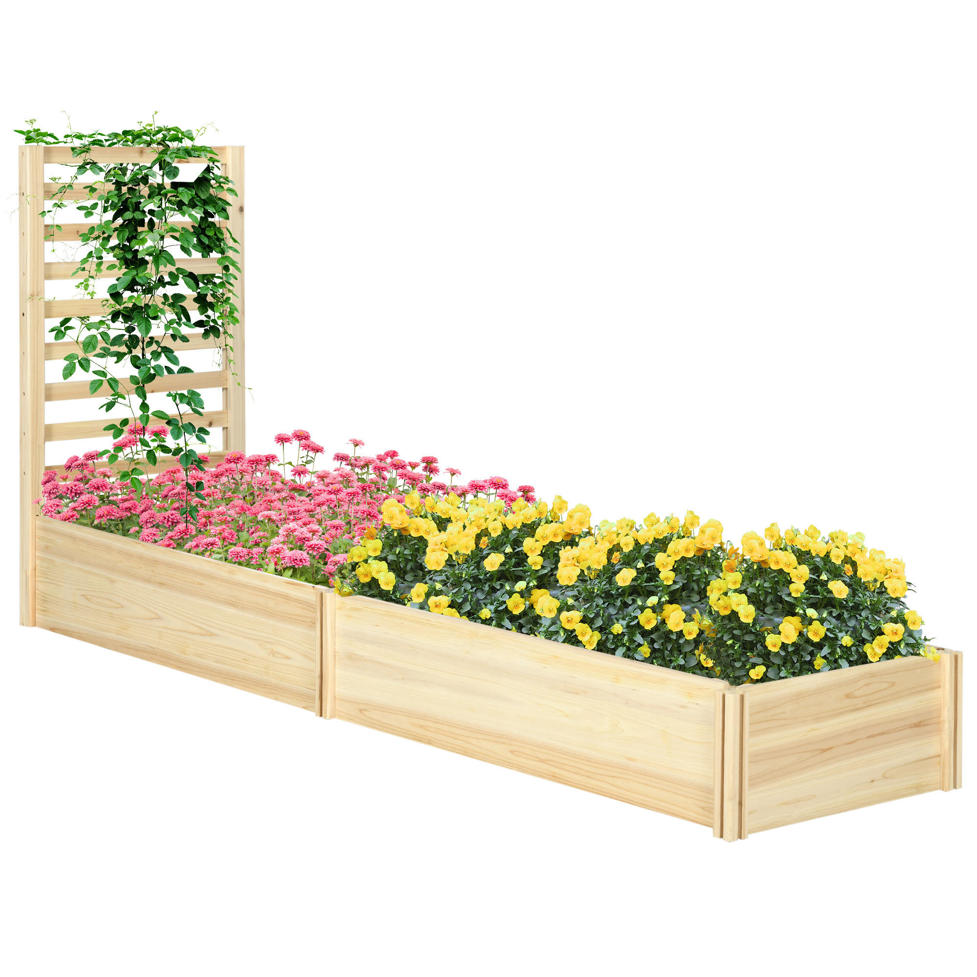 HOCHBEET DE-12223 mit Rankgitter 230/60/110 cm offener Boden Natur - Naturfarben, Holz (230/110/60cm) - ComfortXL