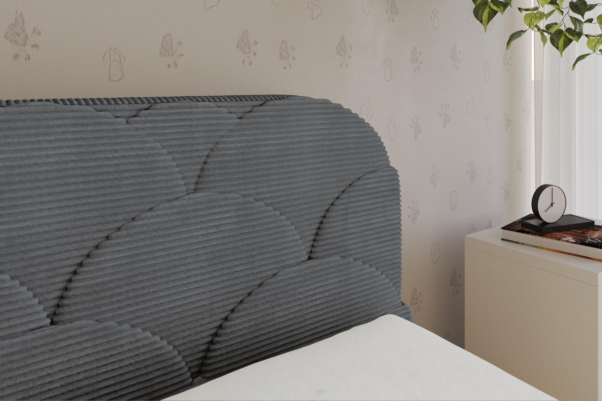 EINZELLBETT Jugendbett mit Bettkasten und Matratze H3/H4, Links - ELRY 90x200 Dunkelgrau - Graphitfarben, Holzwerkstoff/Textil (90/200cm) - ALTDECOR