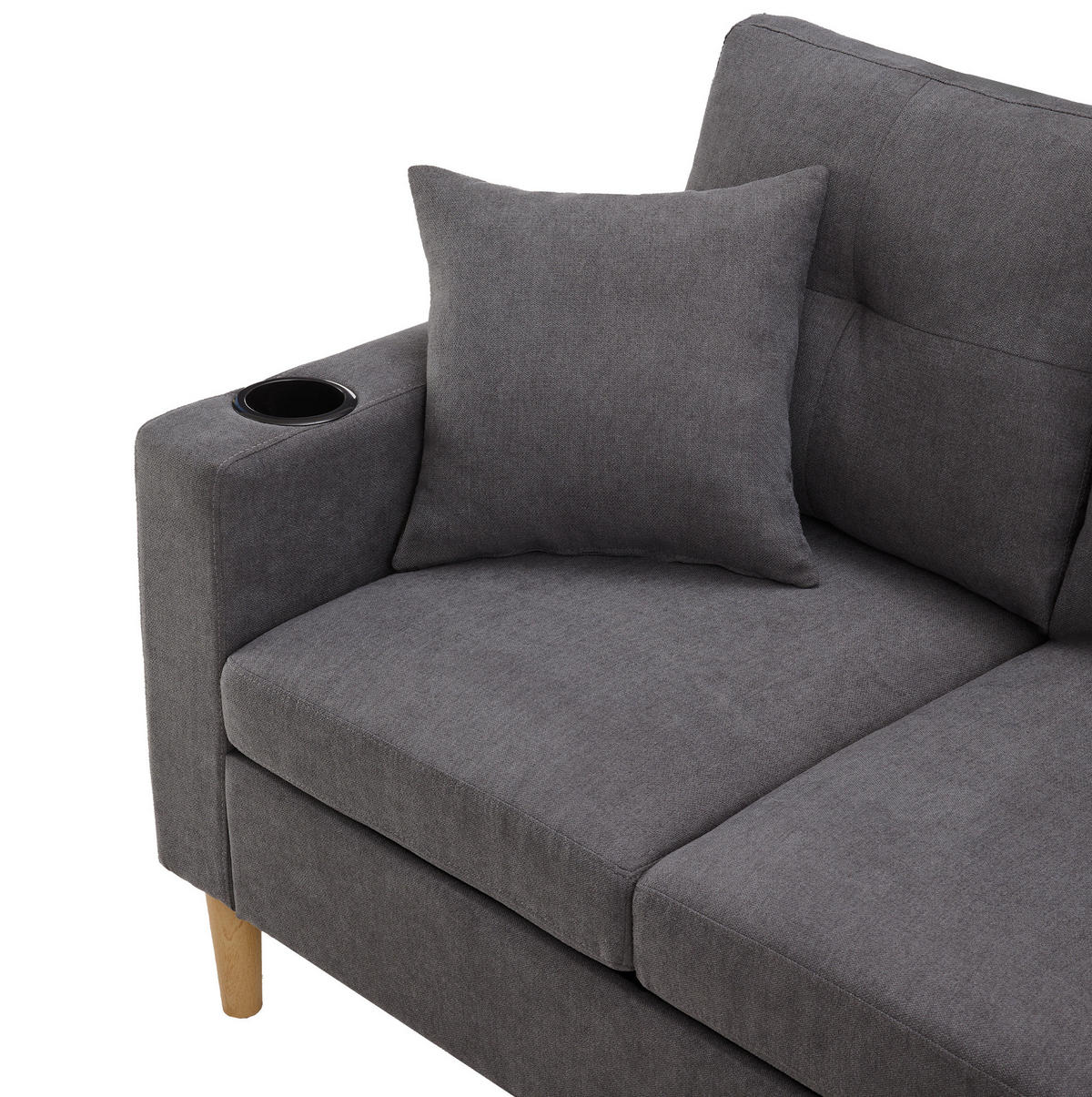 SOFA mit Chaiselongue 175x129 cm Baumwoll-Leinenstoff Dark Gray - Dunkelgrau, Textil (175/129cm) - IVMEU