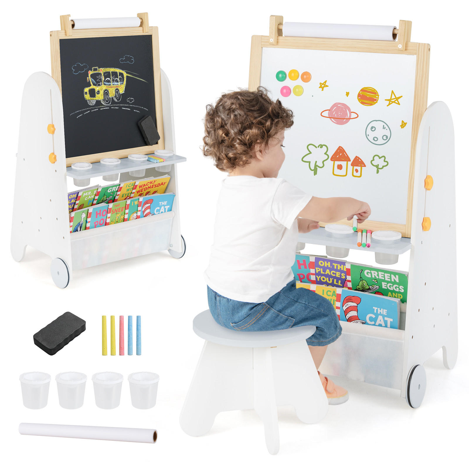 Costway Kinderstaffelei Grau 56x105x42 cm