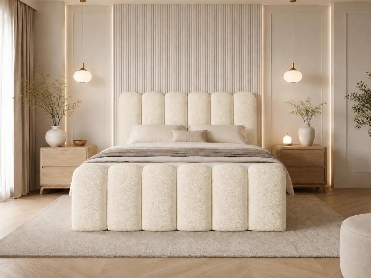 BOXBETT CUDDLE 140x200 cm in Beige, Bettkasten, Topper, Bouclé-Stoff - Beige, Holz/Textil (140/200cm) - EMLAR Home
