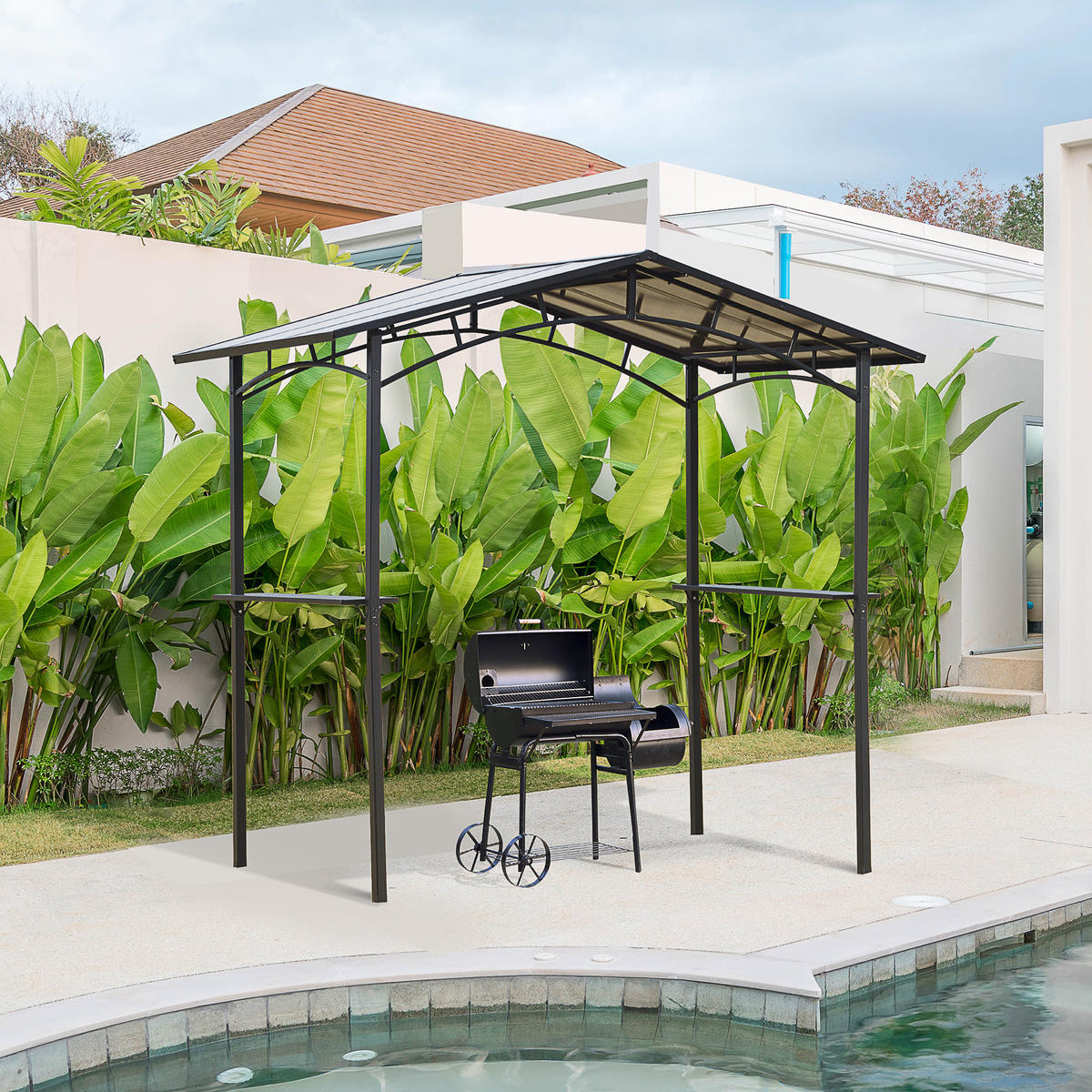 PAVILION DE-12562 2,5/1,5 m mit 2 Ablagen Schwarz - Schwarz, Metall (149/230/246cm) - ComfortXL