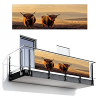 BALKON-SICHTSCHUTZ Schottische Hochlandbewohner - Heide - Landschaft - Tiere - Cognac, Kunststoff (300/100cm) - MuchoWow