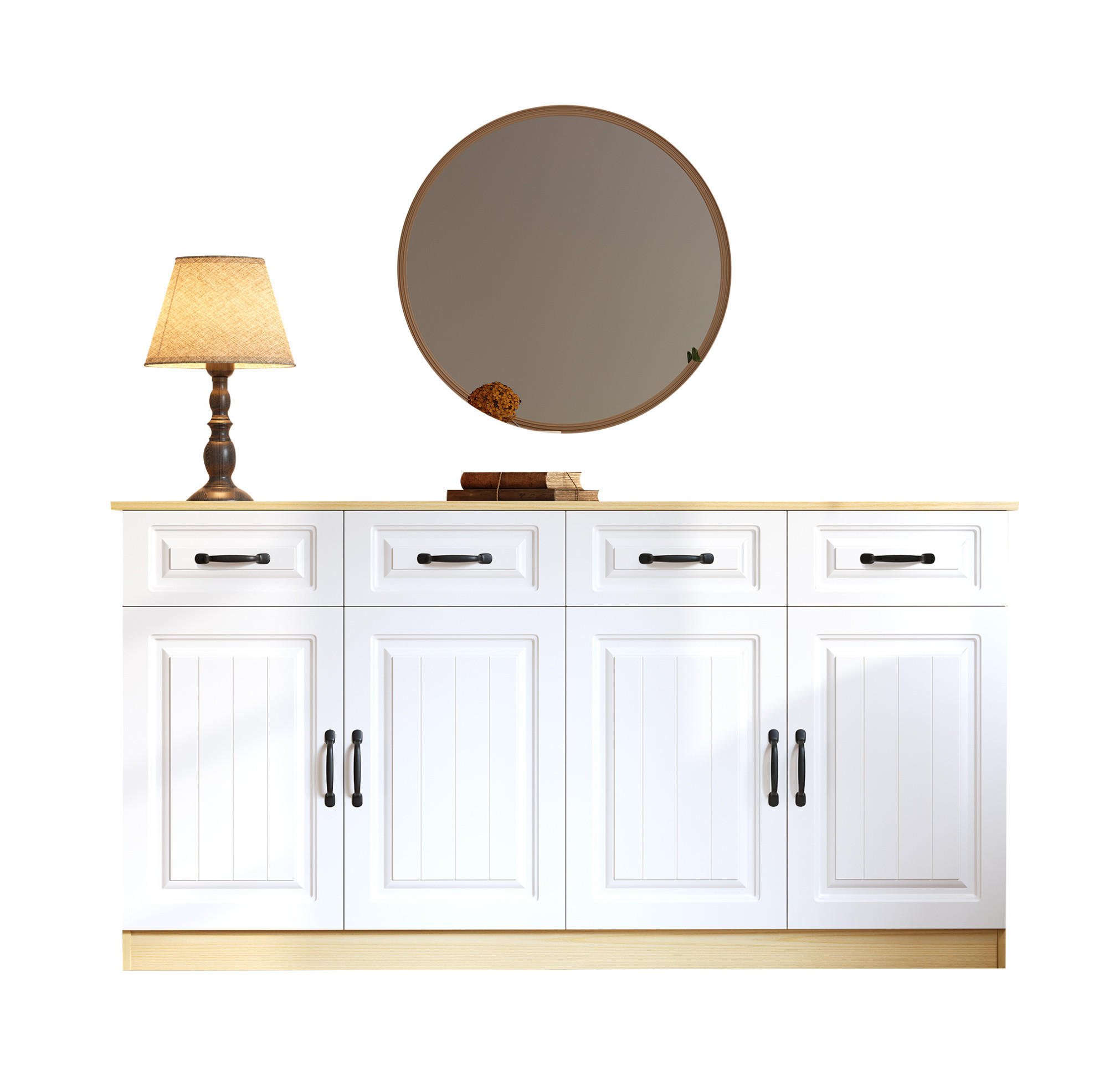SIDEBOARD 160/35/80 cm weiß/natur aus MDF mit viel Stauraum - Weiß, Holzwerkstoff (160/80/35cm) - OKWISH