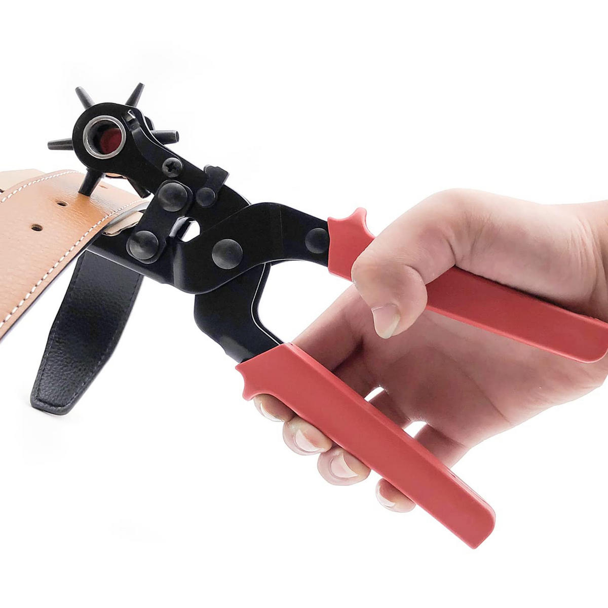 LOCHZANGE – zum Stanzen von Löchern in Leder – geeignet für Gürtel, Uhrenarmbänder, Hundehalsbänder, Sättel usw. - Rot, Metall (24/7.3/7.3cm) - DCA