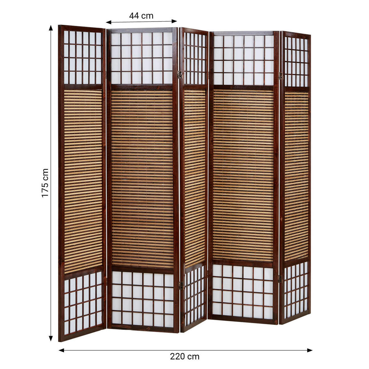 PARAVENT 5-tlg. 220/175 cm Braun Bambuslamellen - Braun, Holz (220/175/2cm) - Homestyle4u