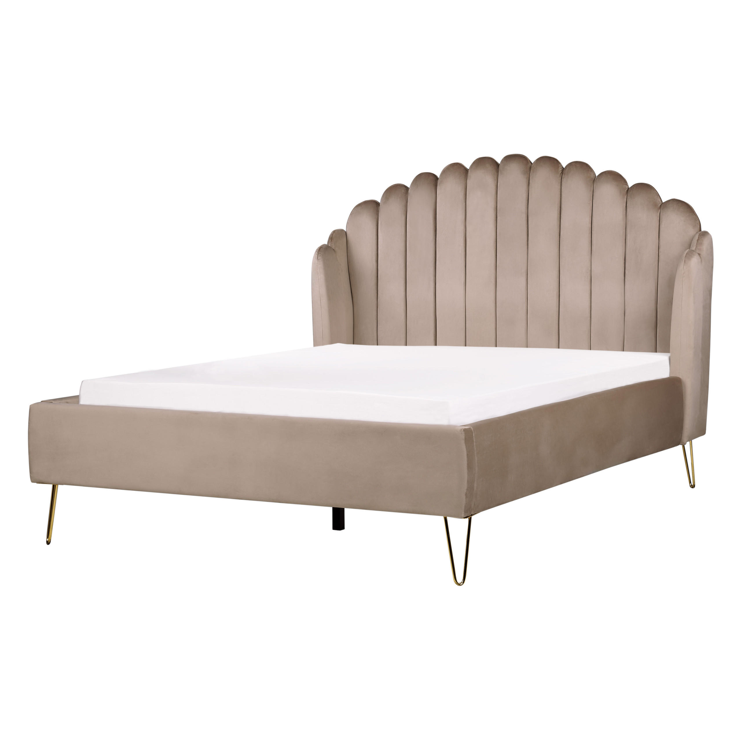 Beliani POSTEL s roštem 140/200 cm Sametová látka Taupe Ambillou