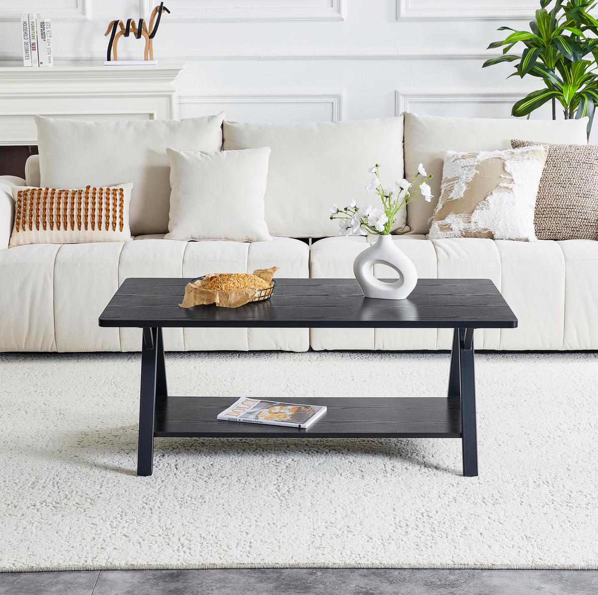 COUCHTISCH 110/57/44,5 cm mit Ablage, MDF-Holzoptik und Metallgestell, Schwarz - Schwarz, Holzwerkstoff (110/57/44.5cm) - Redom
