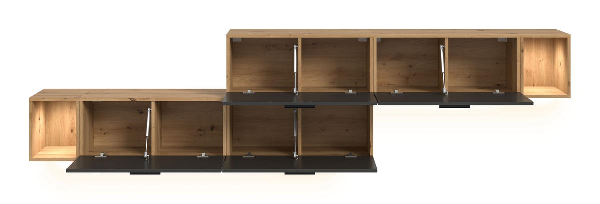 WOHNWAND INKL BELEUCHTUNG The One Basalt grau 276/34/97 cm - Braun, Holzwerkstoff (276/97/34cm) - Xonox