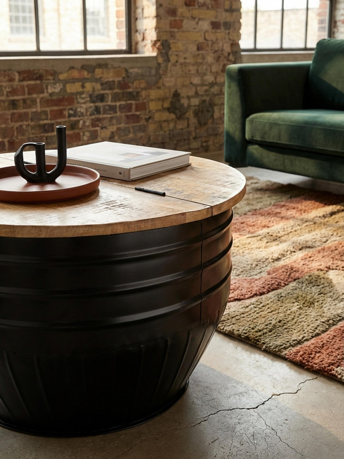 COUCHTISCH Mango Massivholz Industrial Stil mit Stauraum handgefertigtes Unikat - Schwarz, Holz/Metall (60/60/41cm) - KADIMA DESIGN
