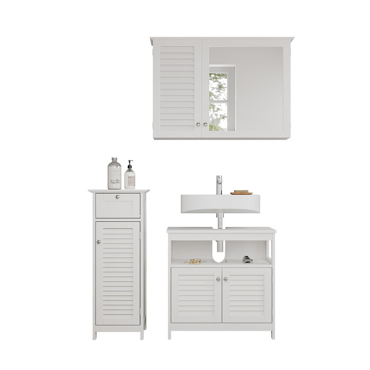 BADMÖBEL-SET Riad Weiß 3 Teile, Option 1 - Weiß, Holzwerkstoff (60/60/30cm) - Vicco