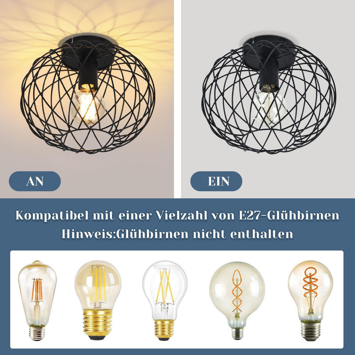 DECKENLEUCHTE Vogelnest 30/30/23 cm - Schwarz, Metall (30/30/23cm) - Nettlife