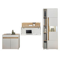 AKTENSCHRANK Set 4-teilig weiß matt, Eiche Wotan 290 cm, Büromöbelkombination mit Sekretär und viel Stauraum - Eichefarben/Silberfarben, Glas/Holzwerkstoff (290/200/40cm) - Furn.Design