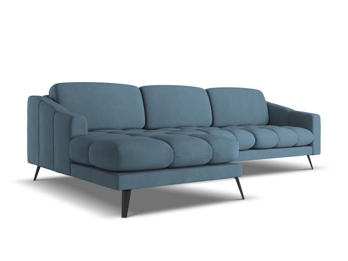 ECKSOFA Links Chenille Stoff Blau - Blau/Blaugrau, Textil/Metall (160/264cm) - Makamii