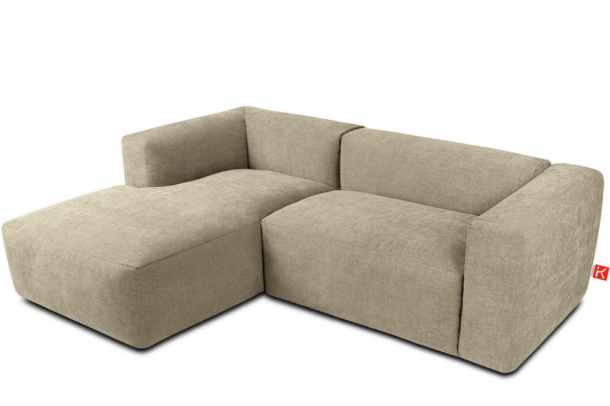 ECKMODULSOFA-LINKS BUFFO 3/4 Sitzer mit extrem weicher Sitzfläche, Gewebestoff, sandfarben - Sandfarben, Textil (237/180cm) - KONSIMO®