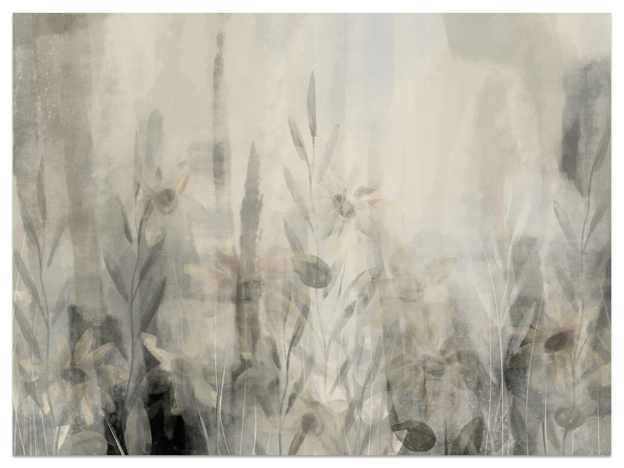 FOTOTAPETE Aquarell Blumen Blätter Abstraktion Vintage 350x256 - Beige/Grau, Papier (350/256cm) - Muralo