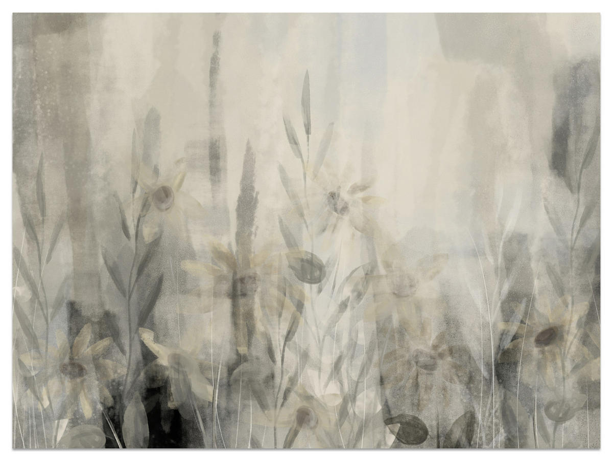 FOTOTAPETE Aquarell Blumen Blätter Abstraktion Vintage 250x175 - Beige/Grau, Papier (250/175cm) - Muralo