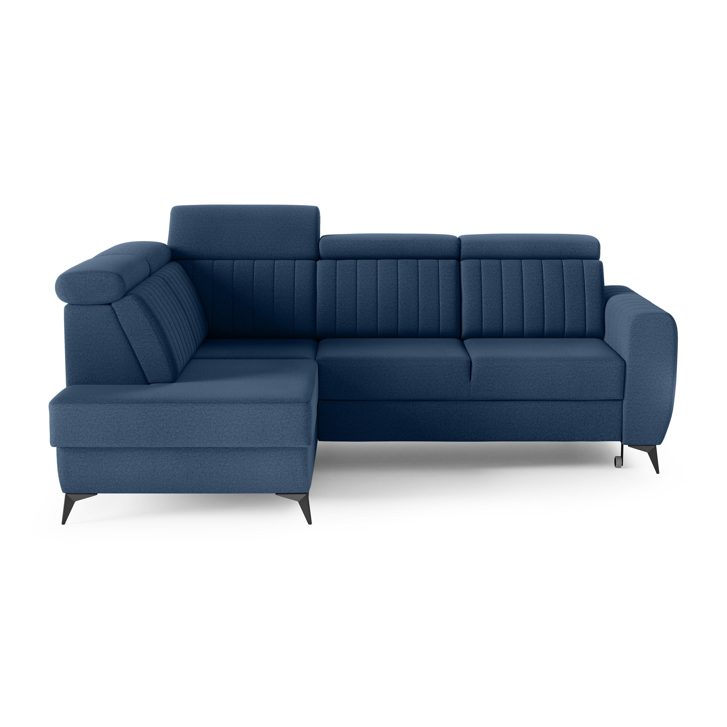 ECKSCHLAFSOFA Connor II verstellbare Kopfstützen, Dunkelblau, links - Schwarz/Dunkelblau, Textil (268/204cm) - Beautysofa