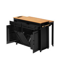 KÜCHENINSEL mit ausziehbarer Arbeitsplatte & Ladestation schwarz 120×40-75×92 cm aus MDF - Schwarz, Holzwerkstoff (120/92/75cm) - Luhomfu