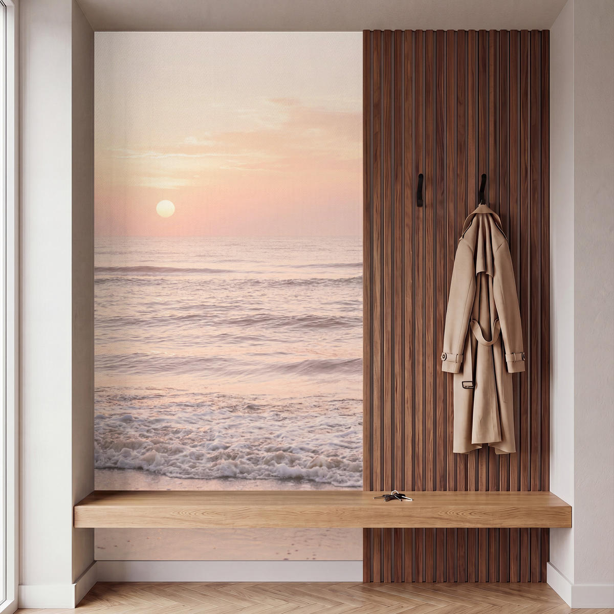 TAPETE - Sonne - Strand - Rosa - 140x280 cm - Hellrosa, Papier (140/280cm) - OnlyWow