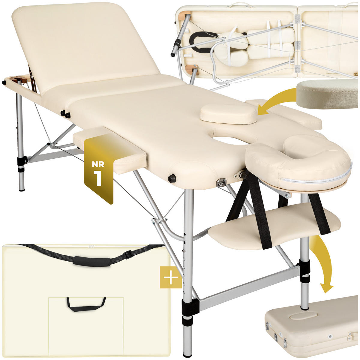 MASSAGELIEGE 3 Zonen, 210 x 95 x 90 cm,beige - Beige, Metall (61/68/180cm) - tectake