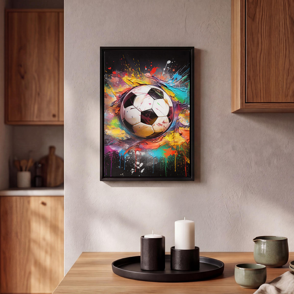 LEINWAND Bilder mit Rahmen - Fußball - Farbe - Farben - Schwarz - Weiß - 20x30 - Weiß, Textil (20/30cm) - MuchoWow