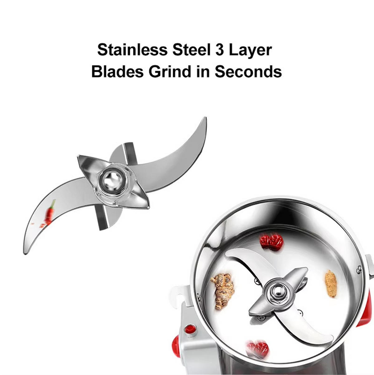 KAFFEEMÜHLE 700g Gewürze Kräuter Getreide Mahlmaschine - Silberfarben, Metall (13.5/37/15.5cm) - Bextcok
