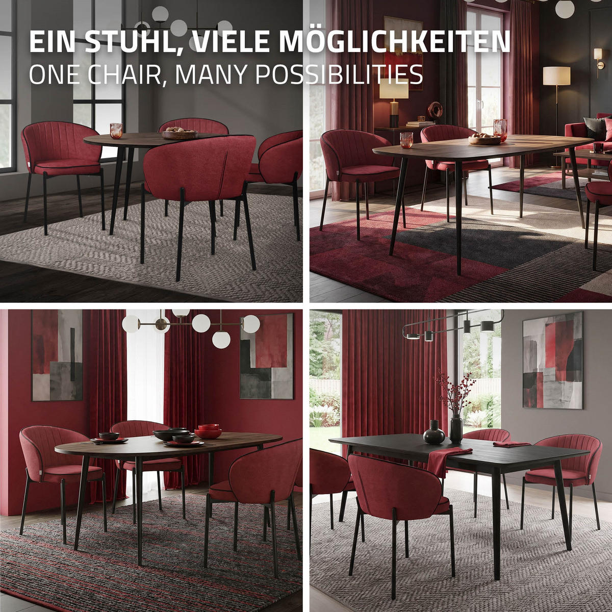 JÍDELNÍ ŽIDLE, sada 6 ks, červená - černá/červená, kov/textil (60/75/59cm) - ML-DESIGN