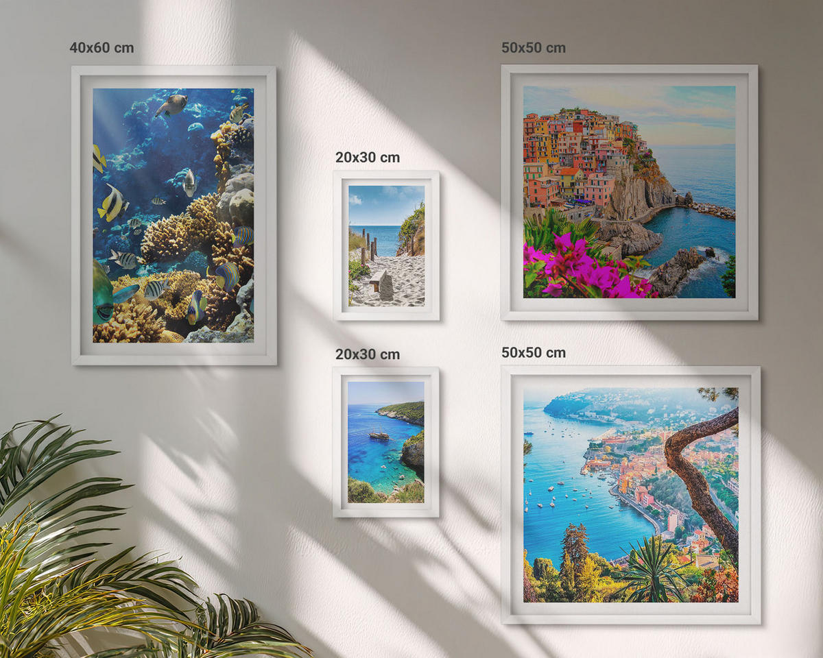 WANDBILDER 5er-Set - 50x50 cm & 20x30 cm & 40x60 cm Weißer Rahmen - Berglandschaften im Hintergrund - Weiß, Kunststoff (40/60cm) - ArtPrintCave
